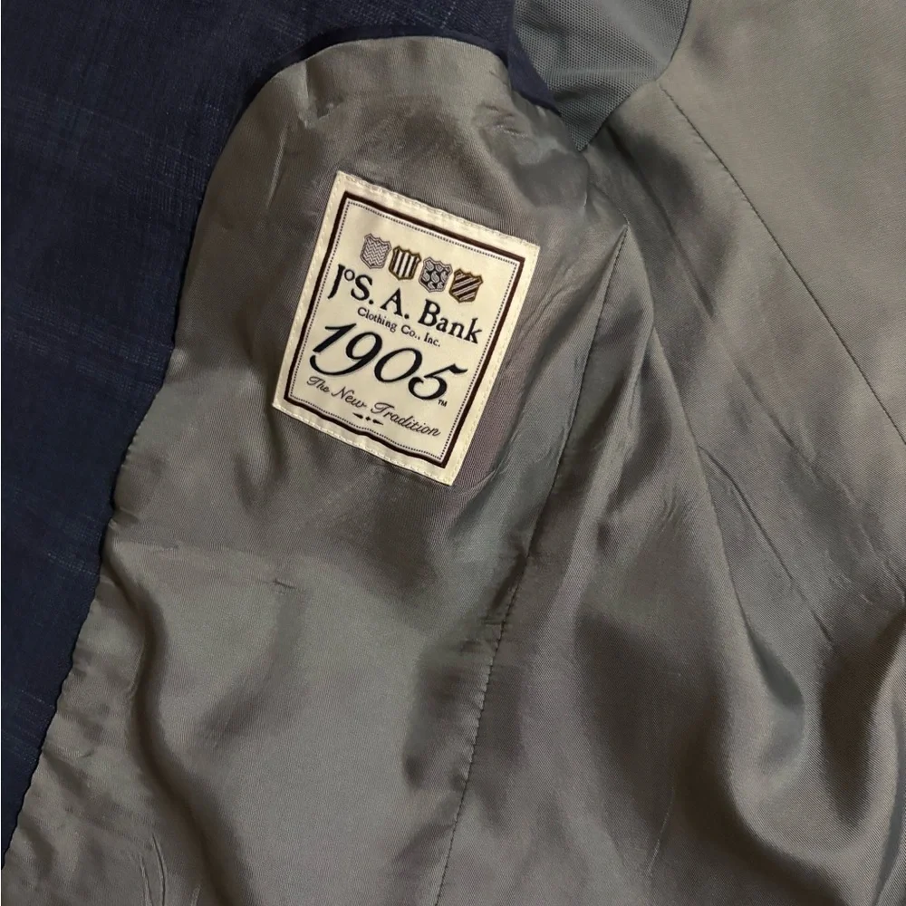 JOS A BANK Linen Men 44R Tailored Fit Blazer Sport Coat Jacket Blue Plaid
